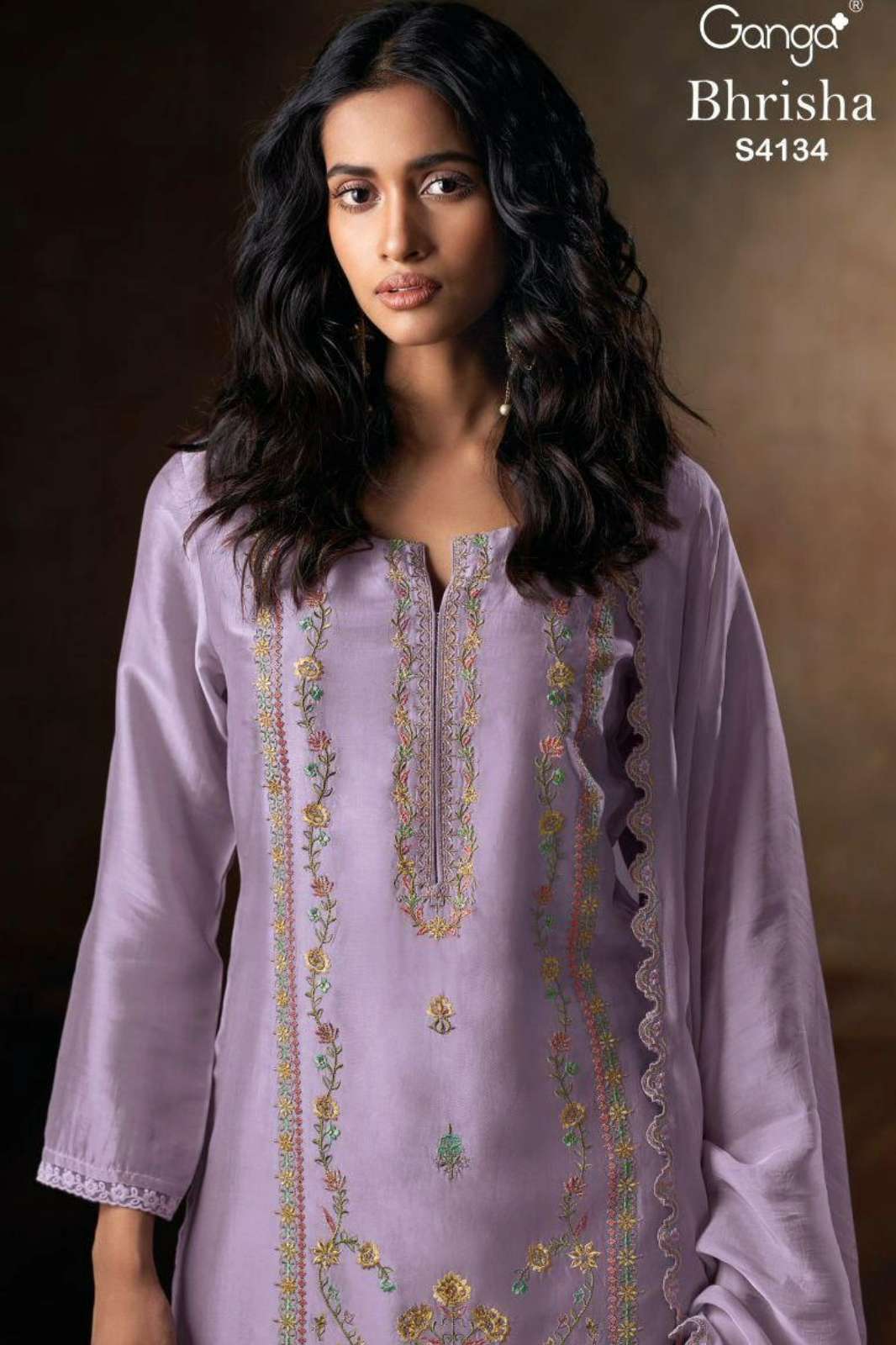 GANGA BHRISHA S4134 PREMIUM PURE BEMBERG SILK EMBROIDERED SUIT 