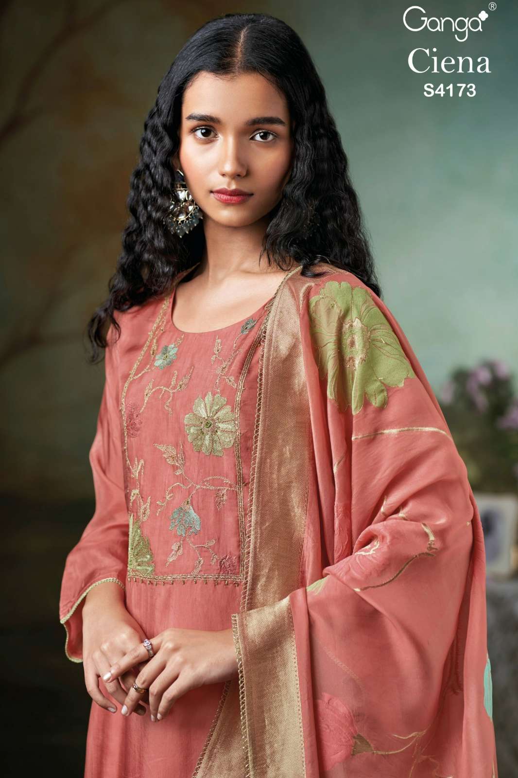 GANGA CIENA S4173 PURE BEMBERG HABUTAI SILK HAND EMBROIDERED SUIT