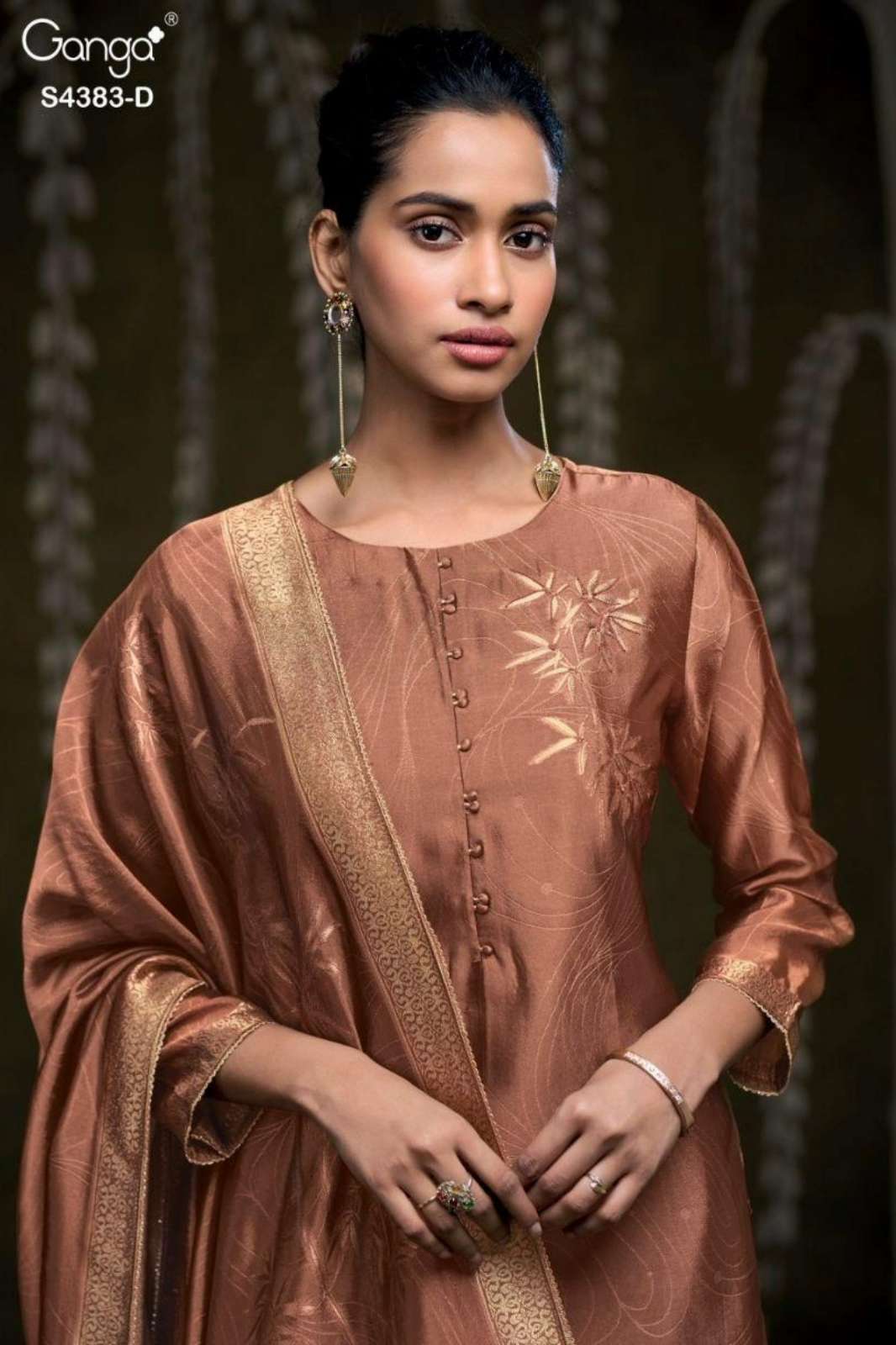 GANGA HRIDAYA 4383 PREMIUM PURE VISCOSE WOVEN SILK HAND EMBROIDERED SUIT 