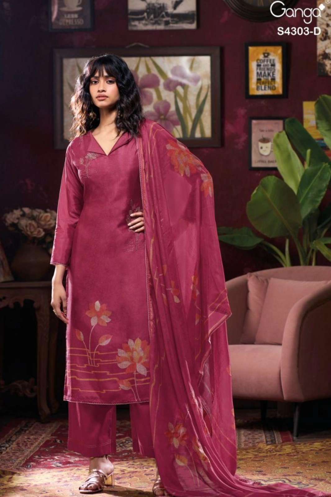GANGA KAVISHA 4303 SILK PRINTED WITH EMBROIDERY, HANDWORK FOR CASUAL WEAR