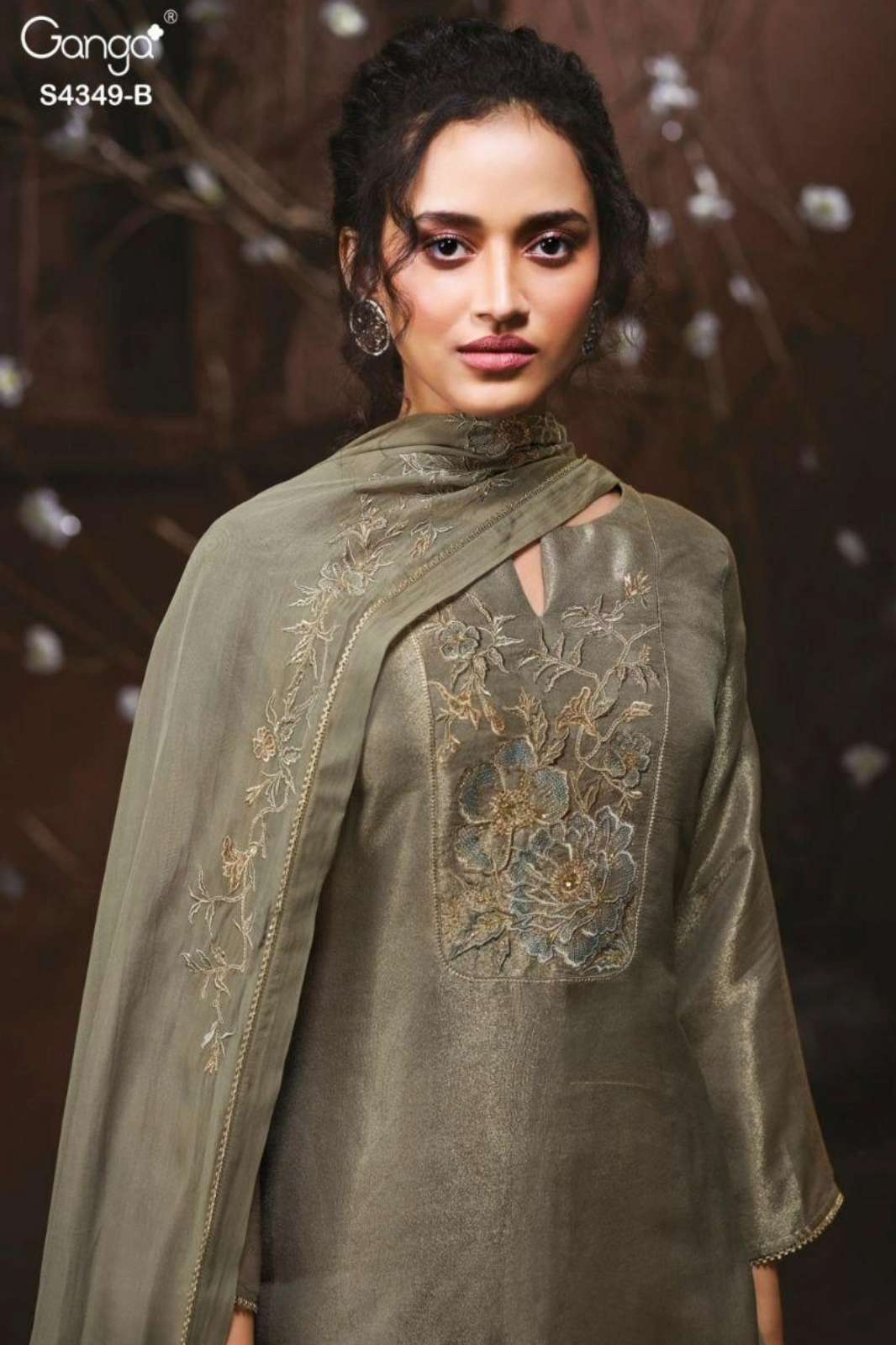 GANGA MIYARA 4349 PREMIUM PURE BEMBERG SILK EMBROIDERED SUIT 