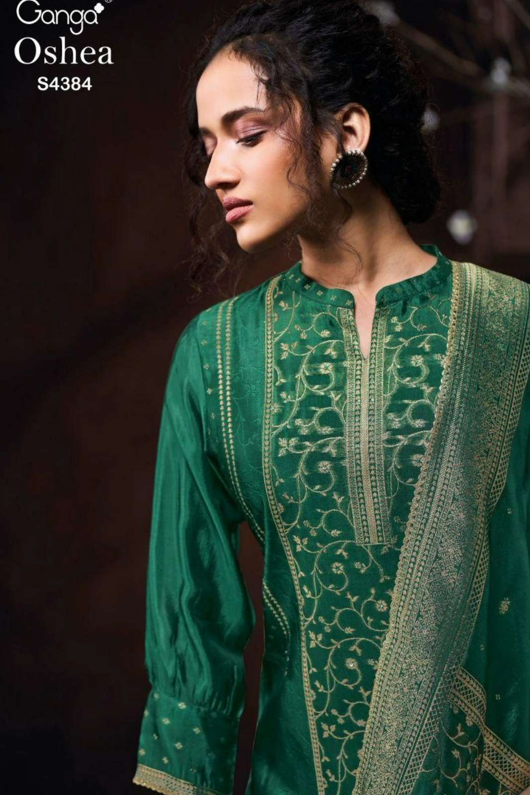 GANGA OSHEA 4384 PREMIUM VISCOSE WOVEN SILK ZARI HANDWORK SUIT 