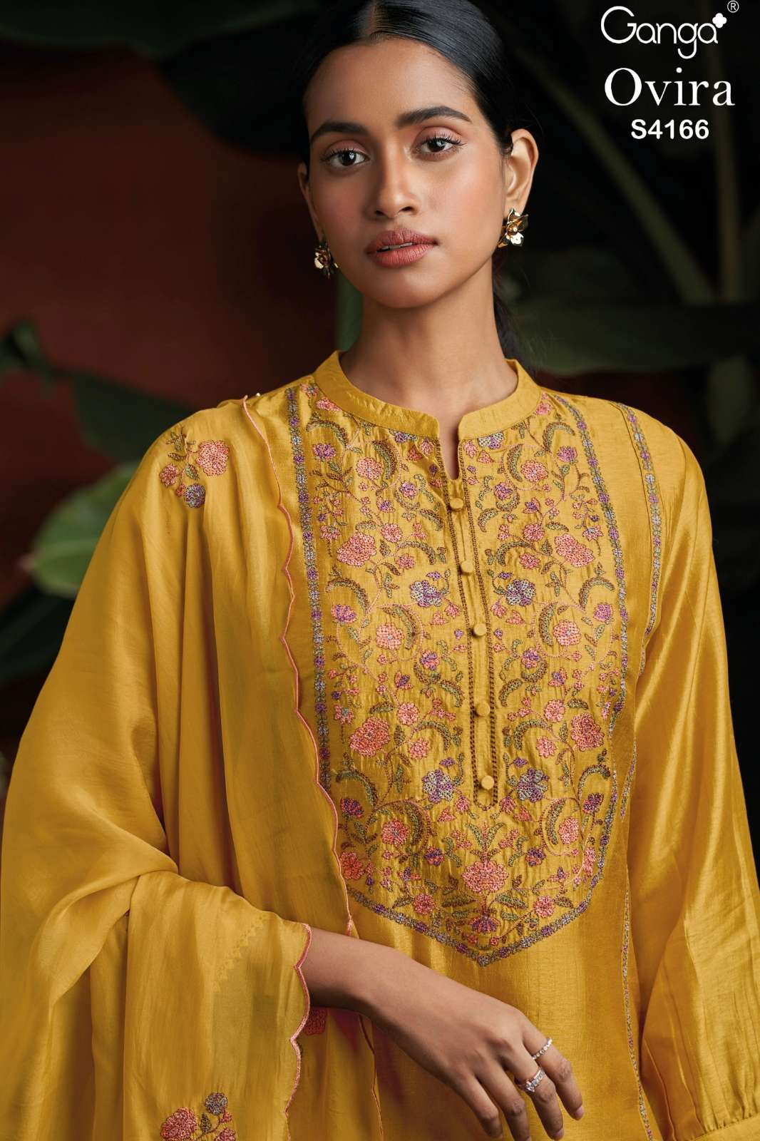 GANGA OVIRA S4166 PURE BEMBERG RUSSIAN SILK EMBROIDERED SUIT 