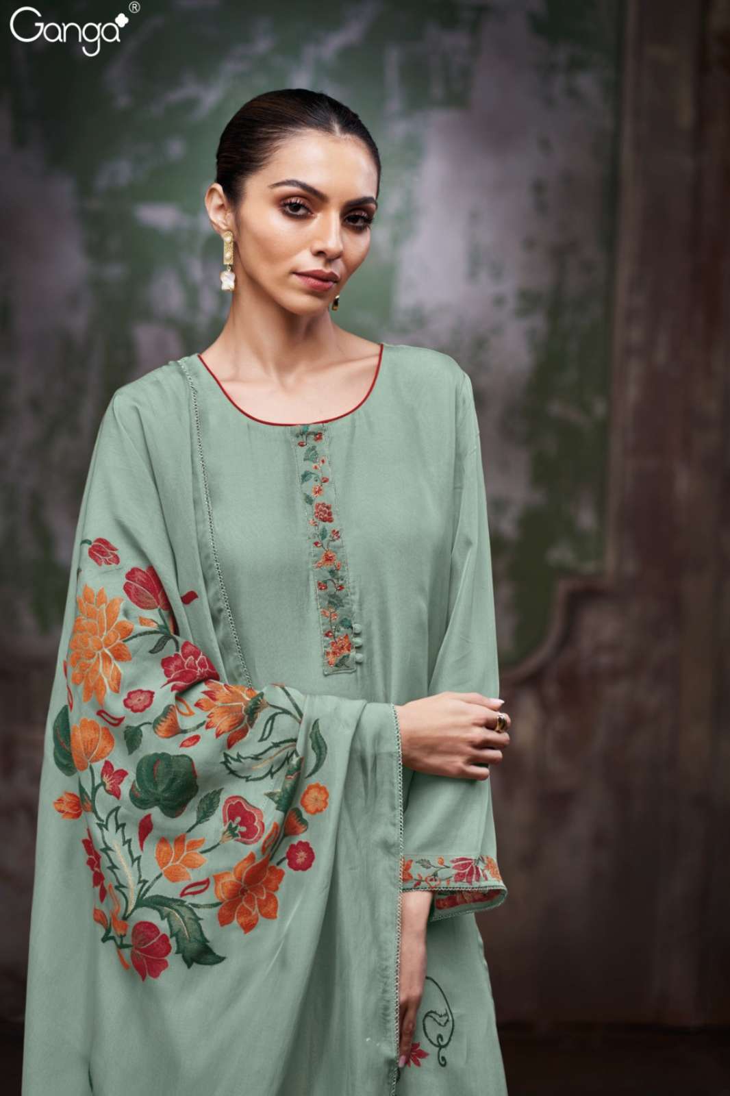 GANGA PRESHE S3850 PREMIUM PURE VISCOSE KORA SILK EMBROIDERED SUIT 