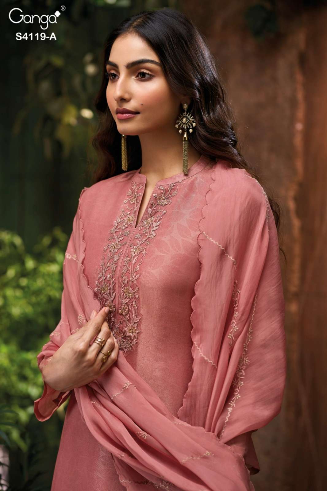 GANGA QYRA S4119 PREMIUM PURE BEMBERG SILK EMBROIDERED SUIT 
