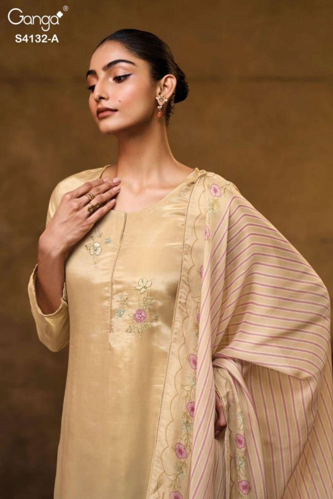 GANGA TISHA 4132 PURE BEMBERG SILK SUIT WITH EMBROIDERY HAND WORK FOR CASUAL WEAR  
