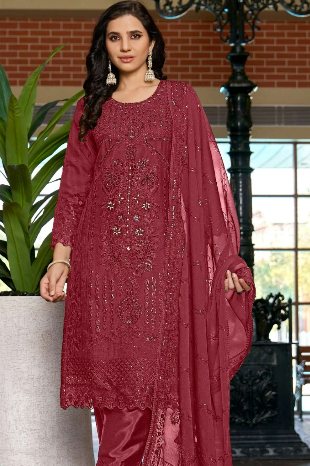 Hessa Fashion 135 Pure Chiffon Embroidery & Khatli Work Suit
