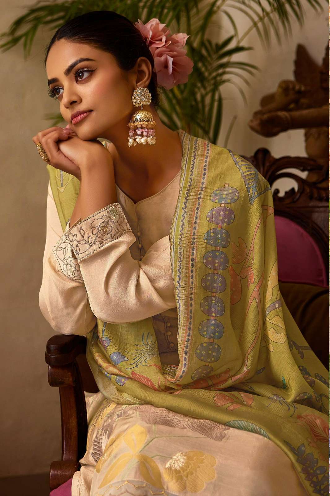 IBIZA JASMINE PURE KANJIVARAM MINAKARI EMBROIDERY WORK SUIT 