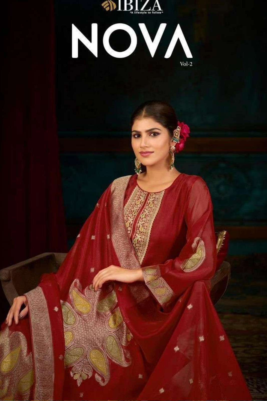 Ibiza NOVA VOL 2 Pure Banglory Silk Jacquard Suit with Embroidery Work