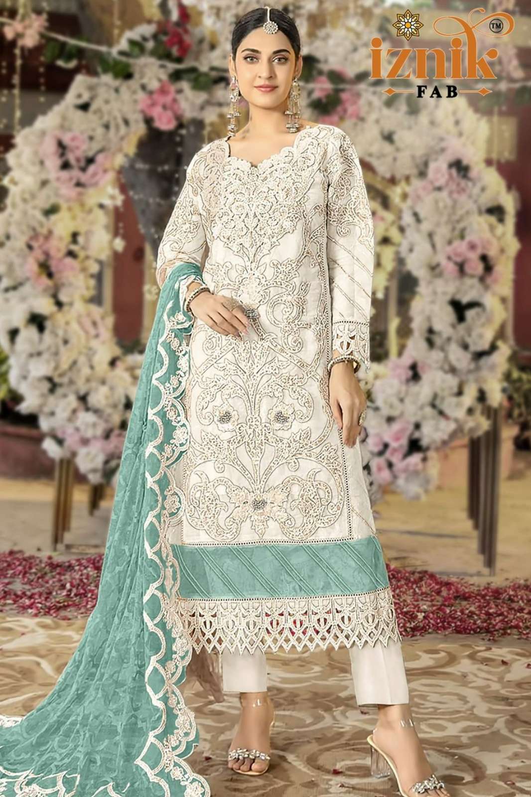 IZNIK FAB A 416 Organza Pakistani Suit with Embroidery & Cut Work