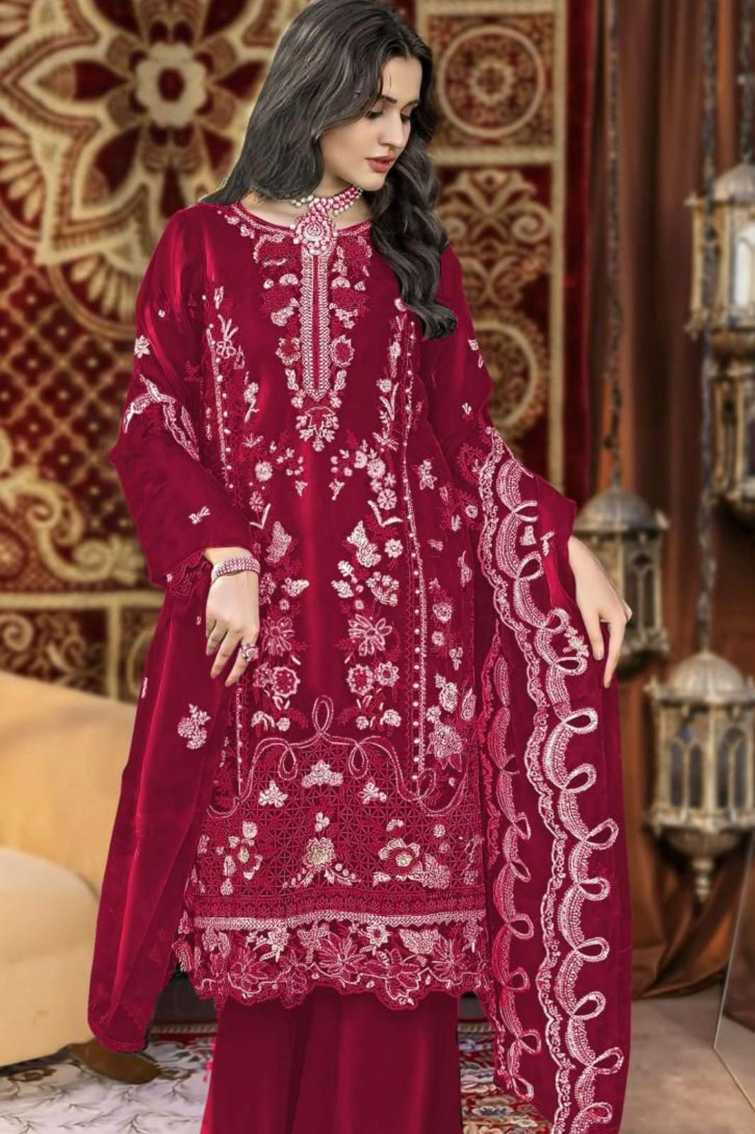 IZNIK FAB A 417 9000 Velvet Pakistani Suit with Embroidery Cutwork 