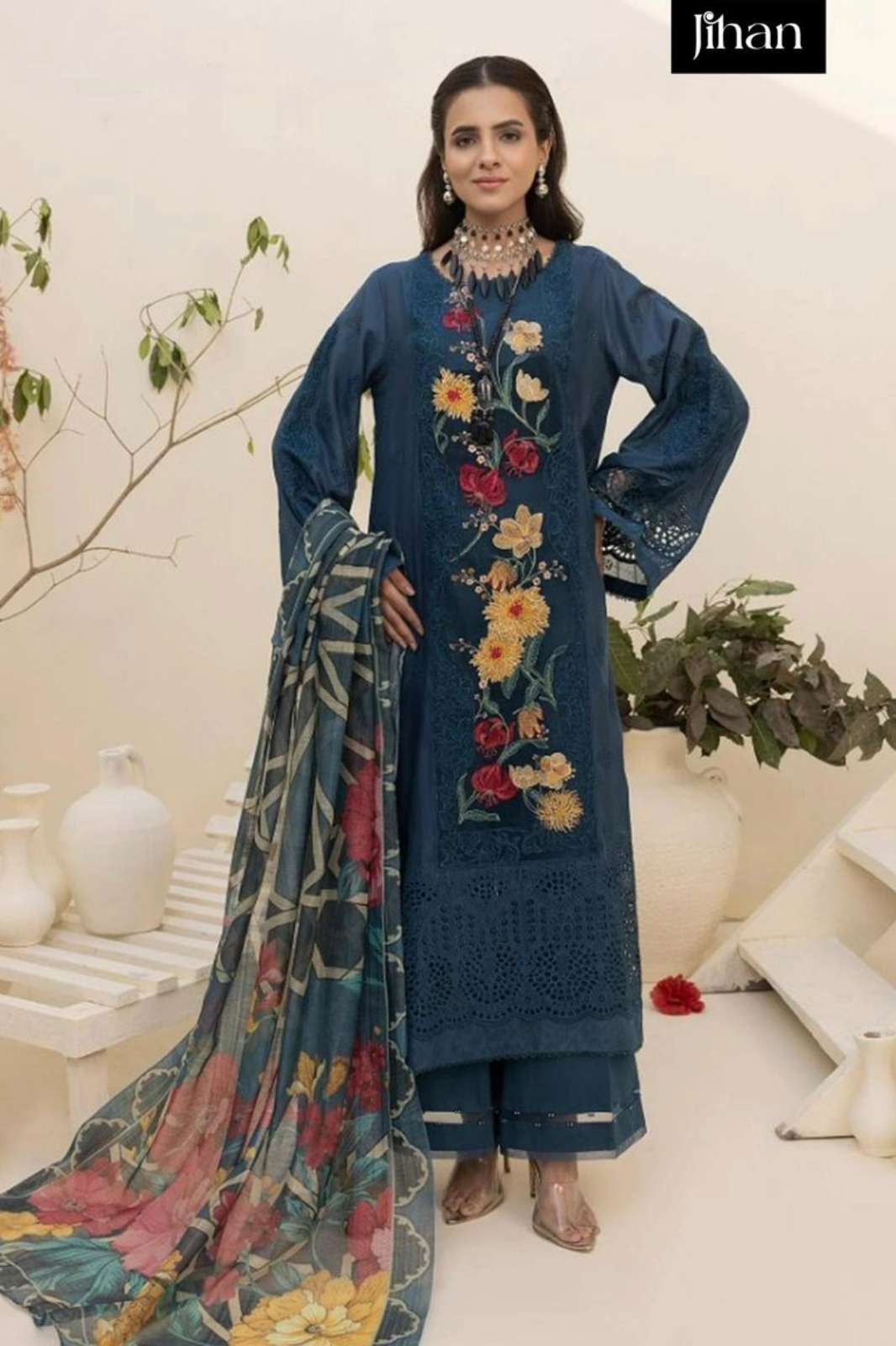 JIHAN ADANLIBAS ZARIA PURE LAWN EMBRODERED PAKISTANI SUIT
