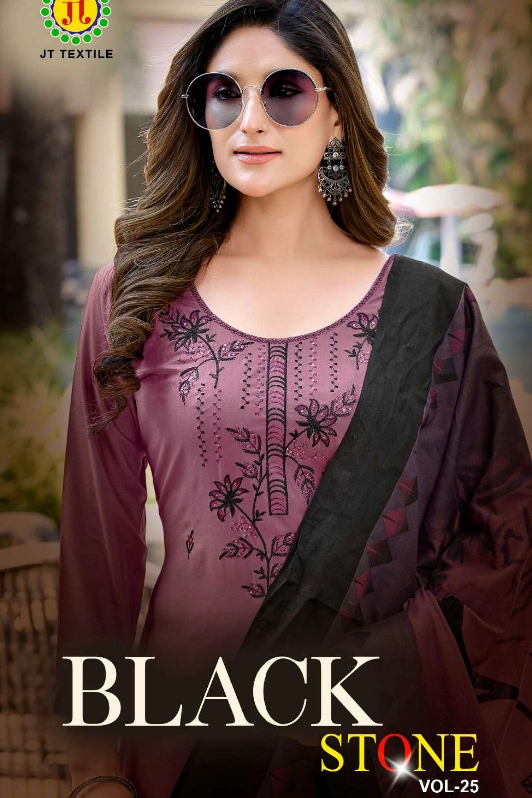 JT Textile Black Stone 2️5 Rayon Fabric Sequence & Embroidered Suit