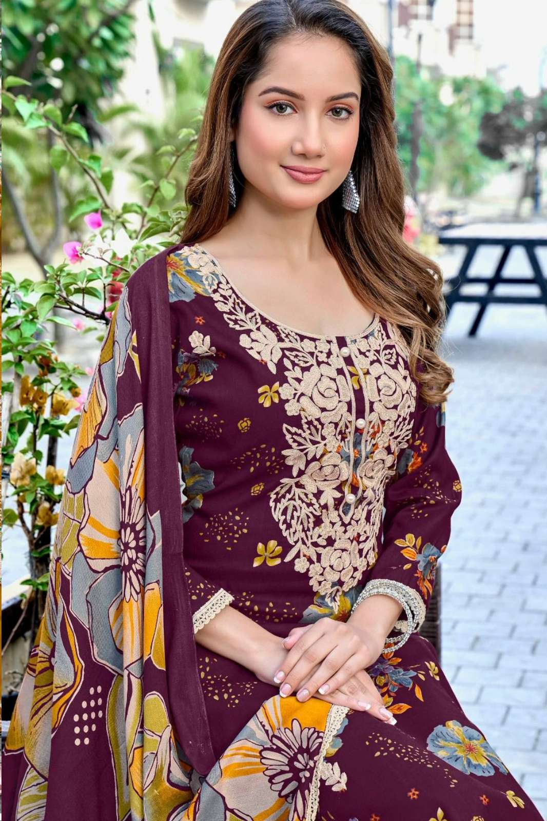 JT Textile BULBUL 11 Rayon Fabric Embroidery & Foil Printed Suit