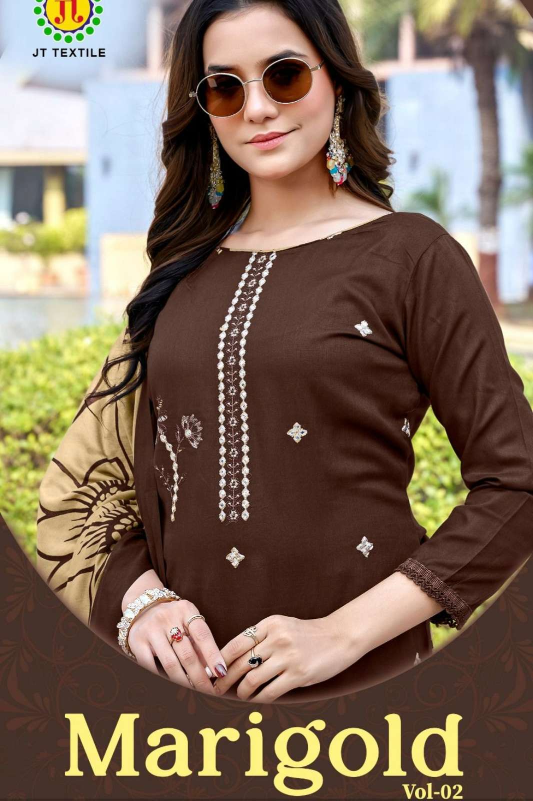 JT Textile Marigold 2️ Rayon Fabric Sequence & Embroidered Pakistani Suit