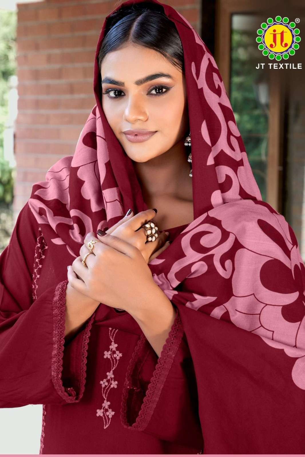 JT TEXTILE MARIGOLD 6 HEAVY SEQUENCE EMBROIDERY WORK WITH DAMAN LACE SUIT SET