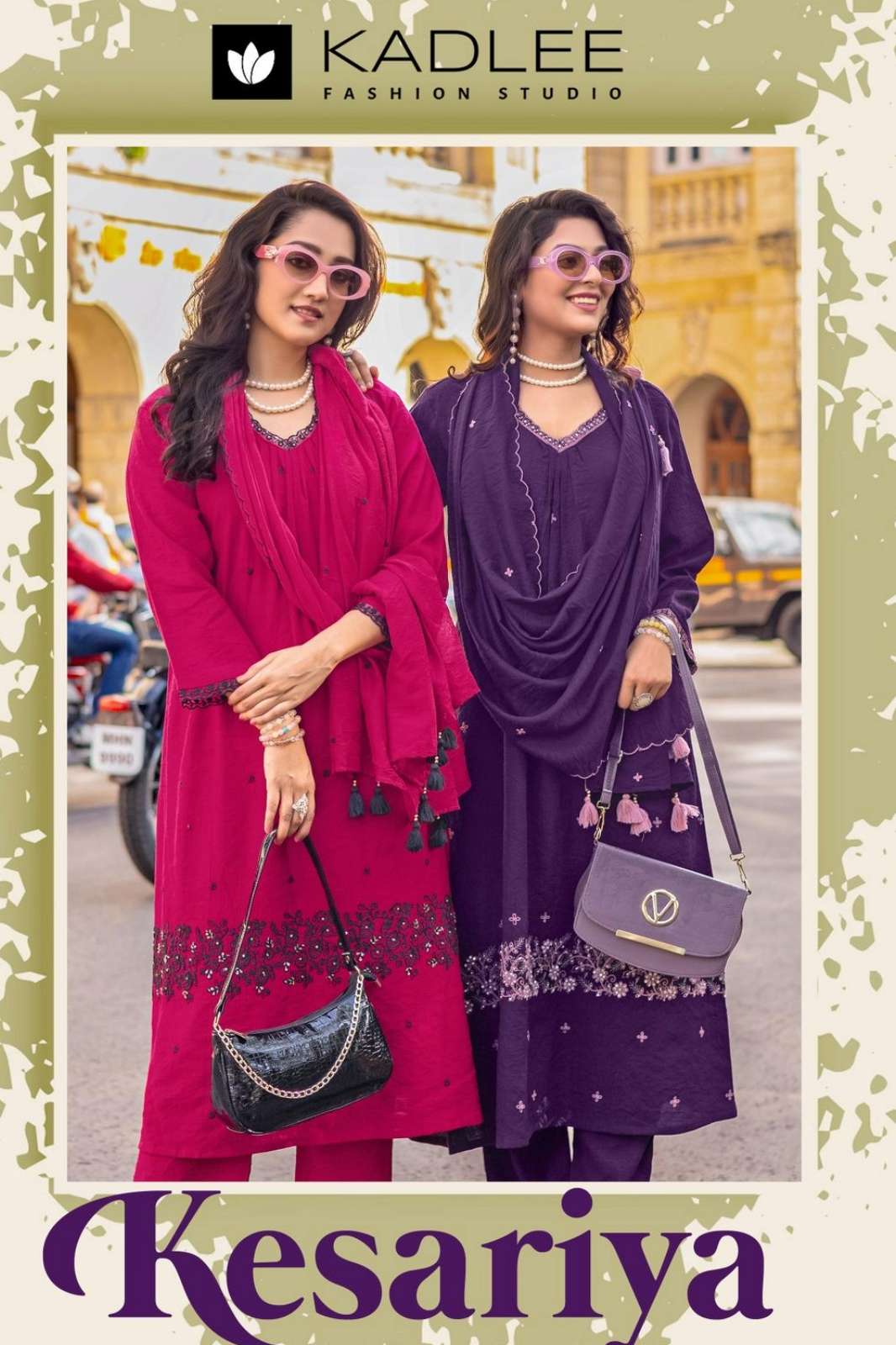 KADLEE Kesariya Ready to Wear Viscose Slub Thread & Handwork Suits 