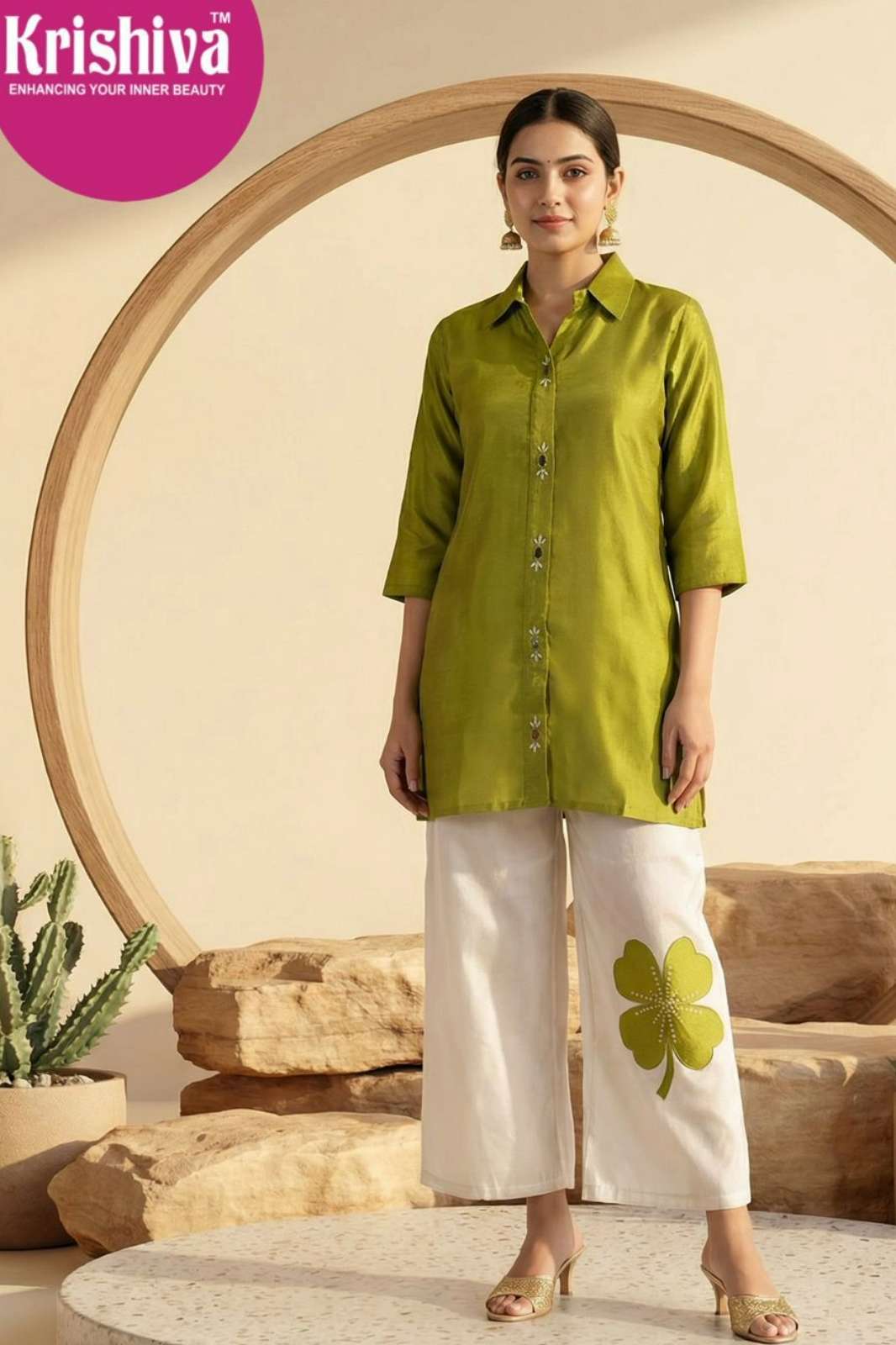 Krishiva SHIRLEY FF Ready to Wear Roman Glass Silk Mirror Work Co ord Set 