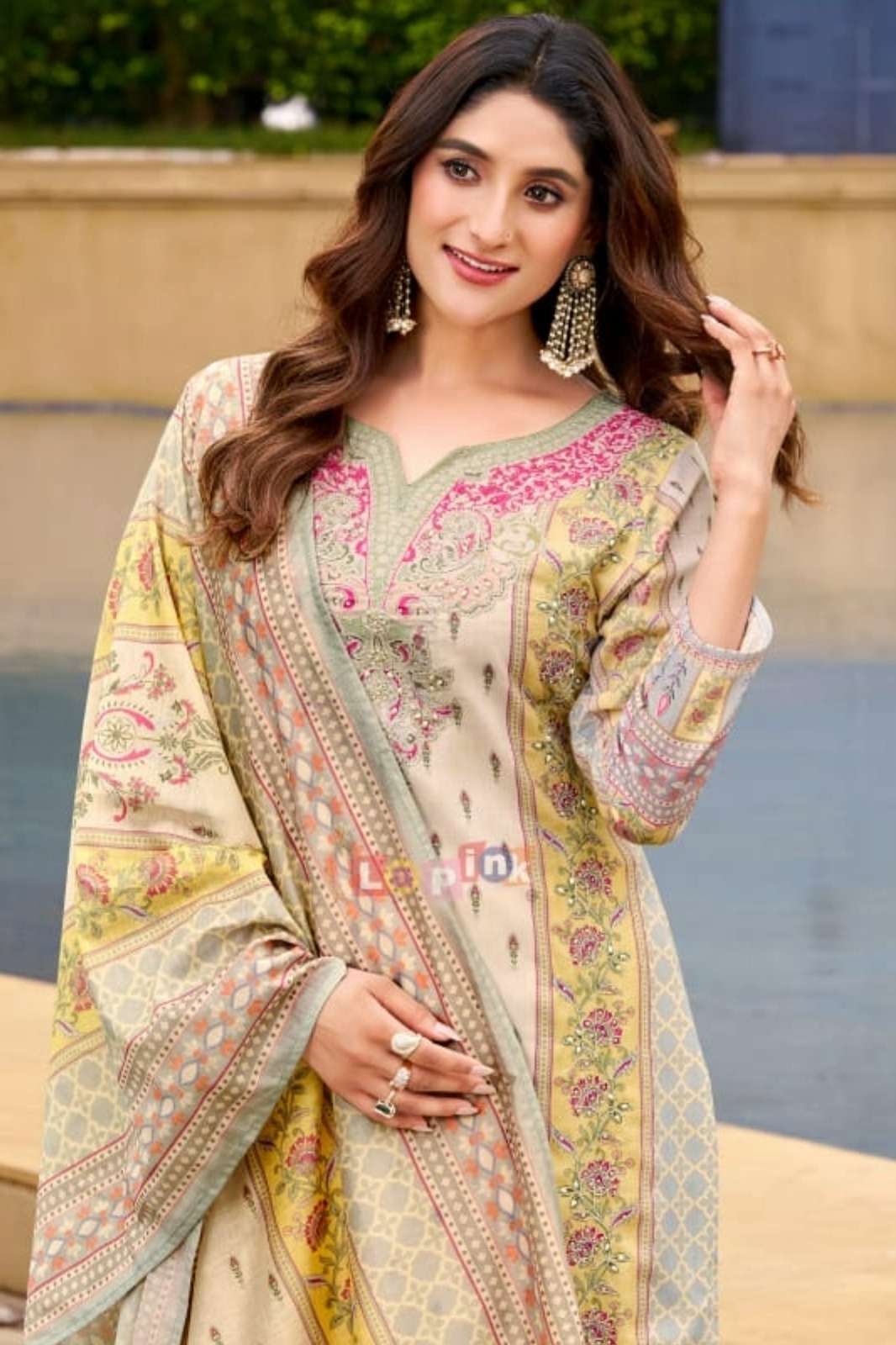 Lapink Chanderi Designer Straight Suit with Palazzo & Printed Fancy Dupatta