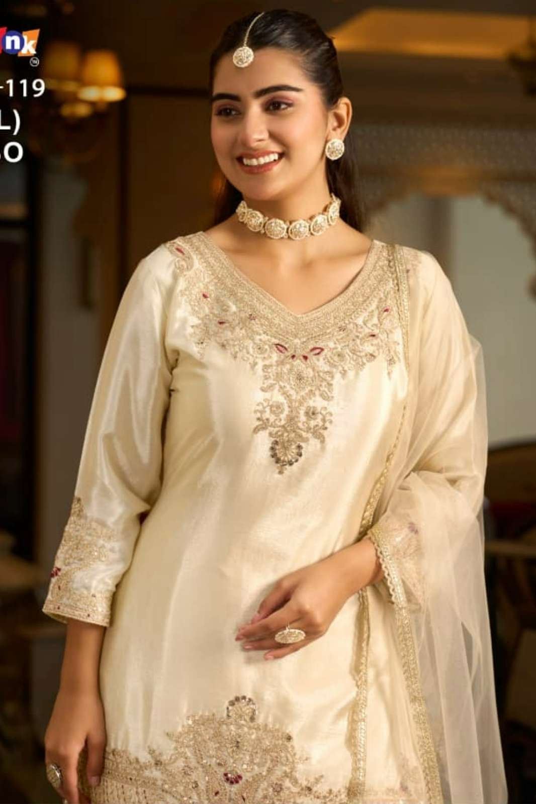 Lapink Chinon Designer Sharara Set with Net Dupatta