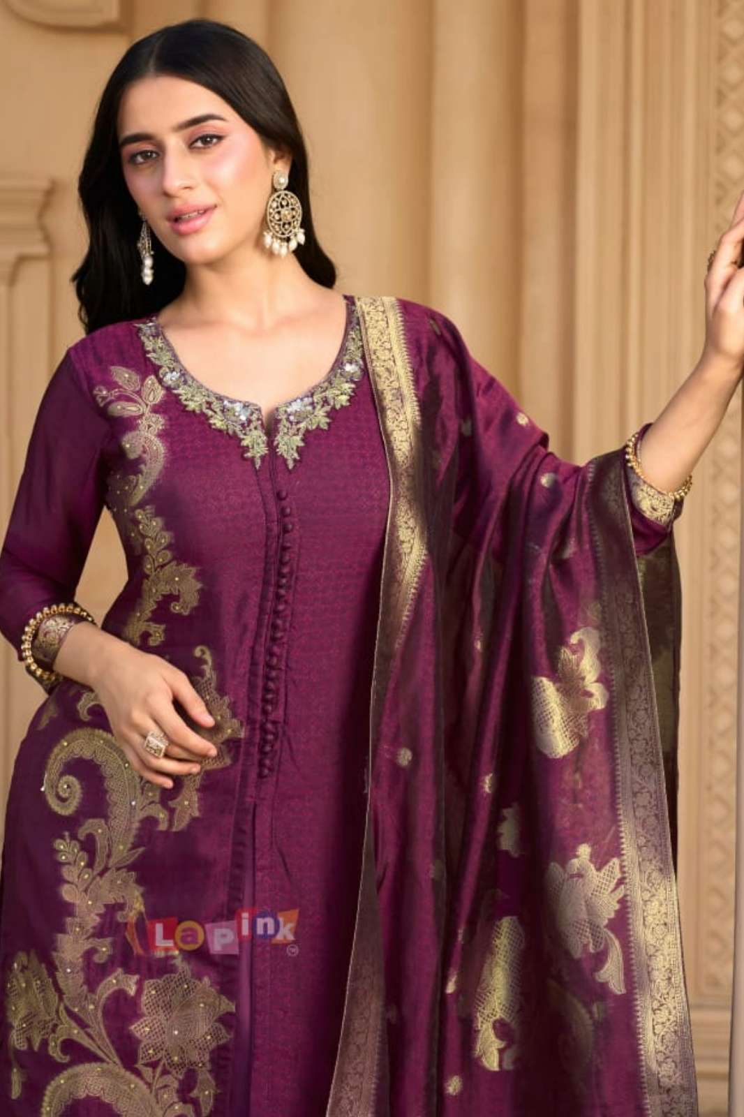 Lapink Jacquard Designer Centre Cut with Palazzo & Fancy Dupatta