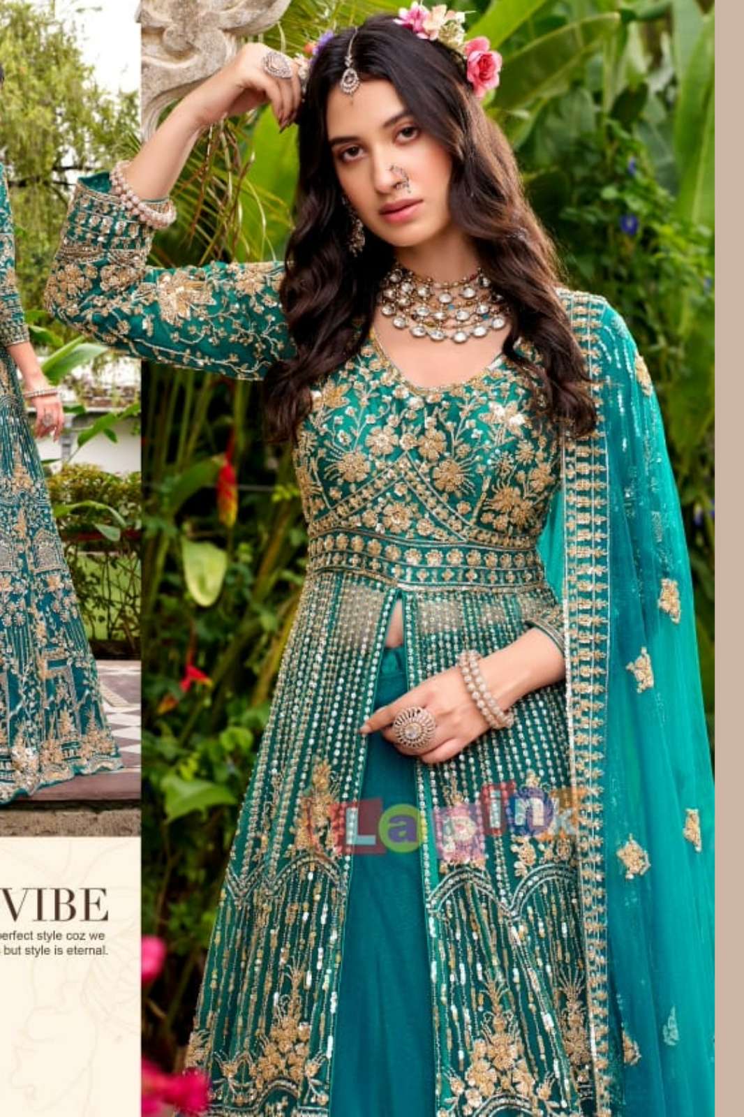 Lapink Net Designer Centre Cut with Skirt & Fancy Dupatta