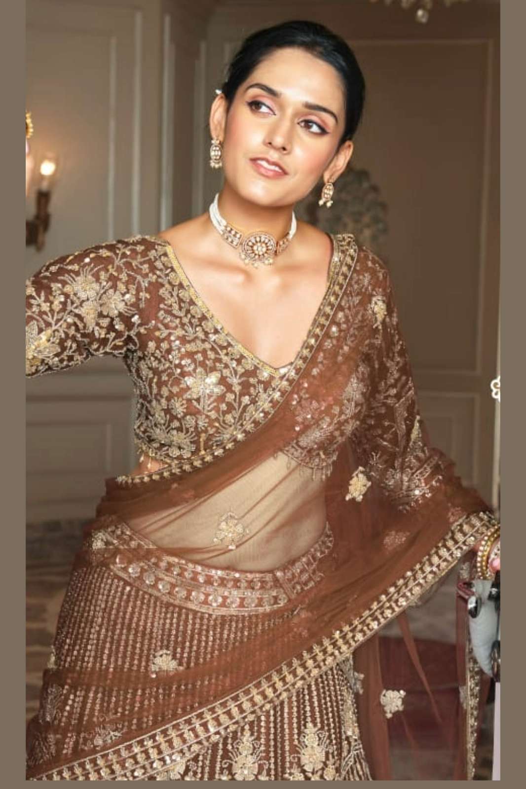 Lapink Net Designer Full Sleeves Lehenga Set with Net Dupatta