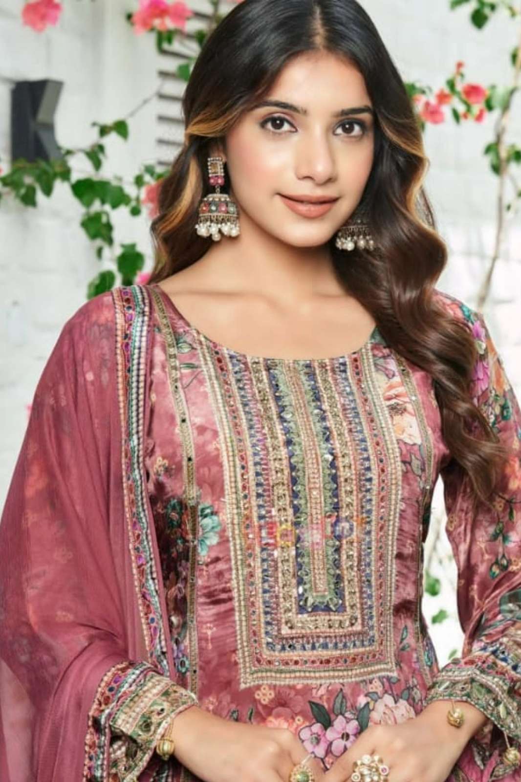 Lapink Pure Chinon Designer Long Suit with Palazzo & Dupatta