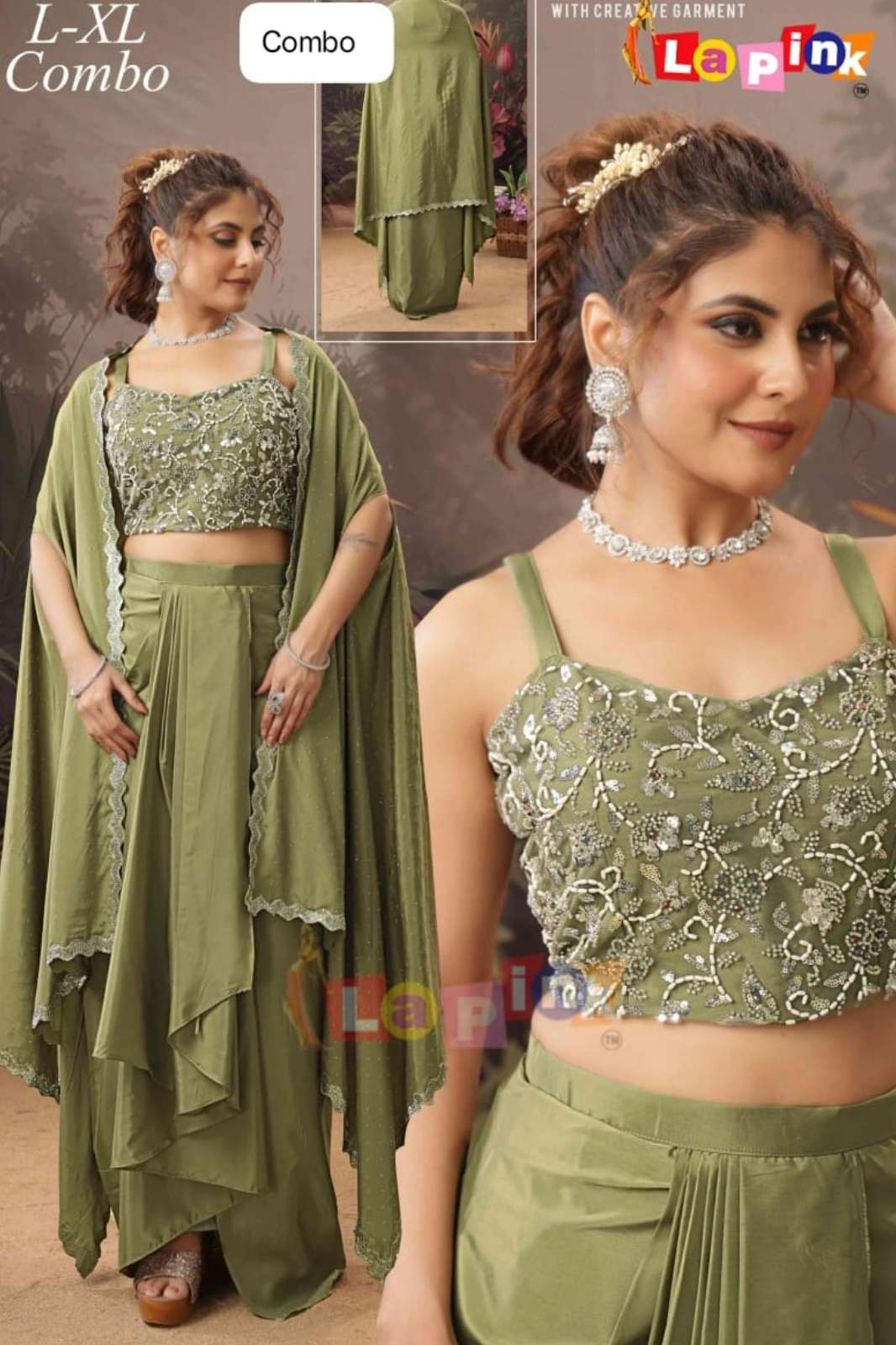 Lapink Ready to Wear Silk Fancy Designer Three Piece Set with Cape