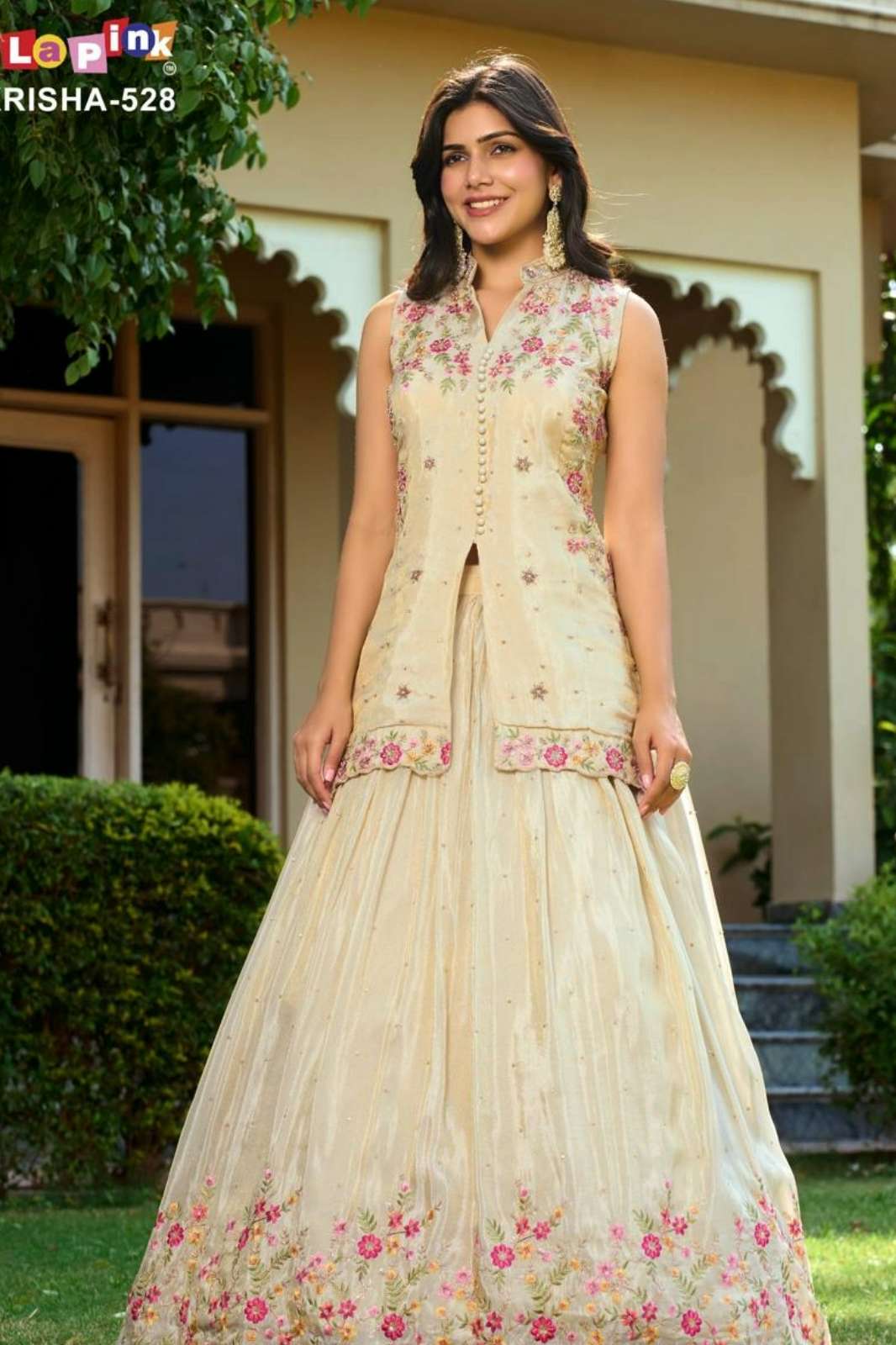 Lapink Shimmar Designer Front Cut Peplum with Skirt & Shifon Dupatta