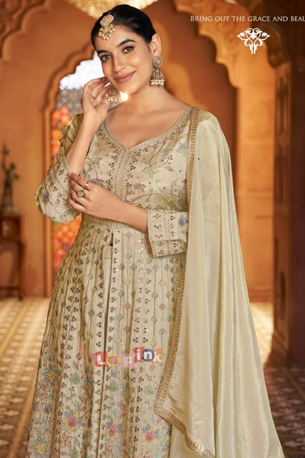 Lapink Shimmer Designer Centre Cut with Palazzo & Dupatta