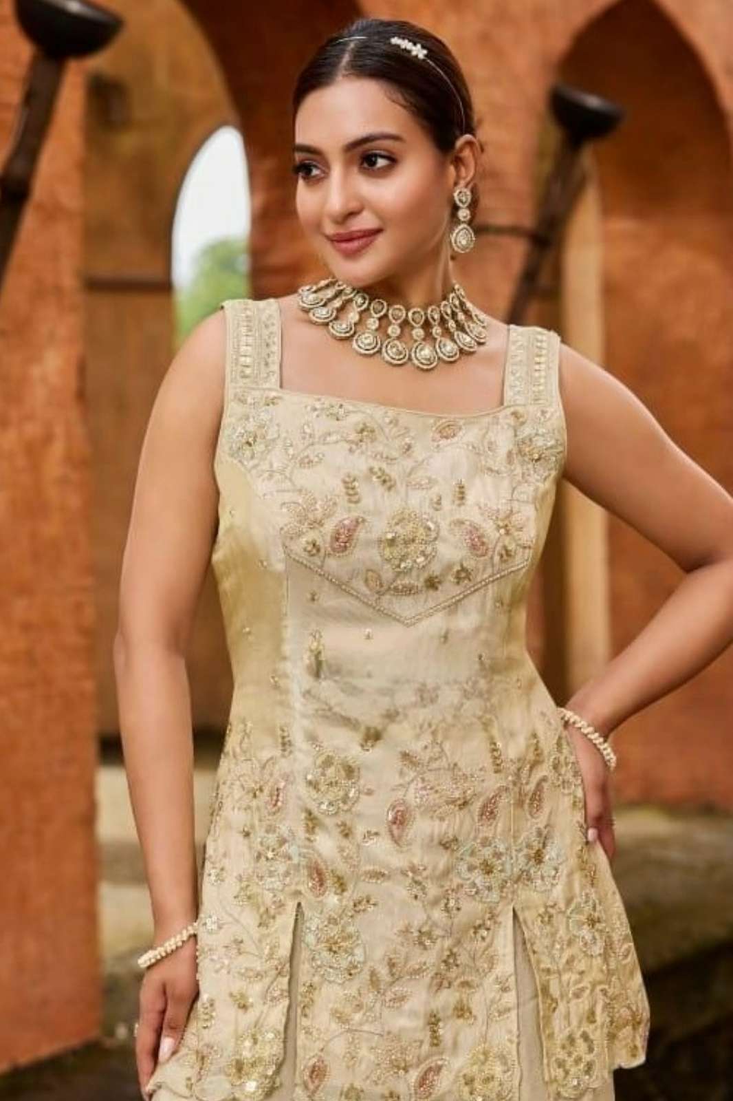 Lapink Shimmer Designer Western Top with Palazzo Set