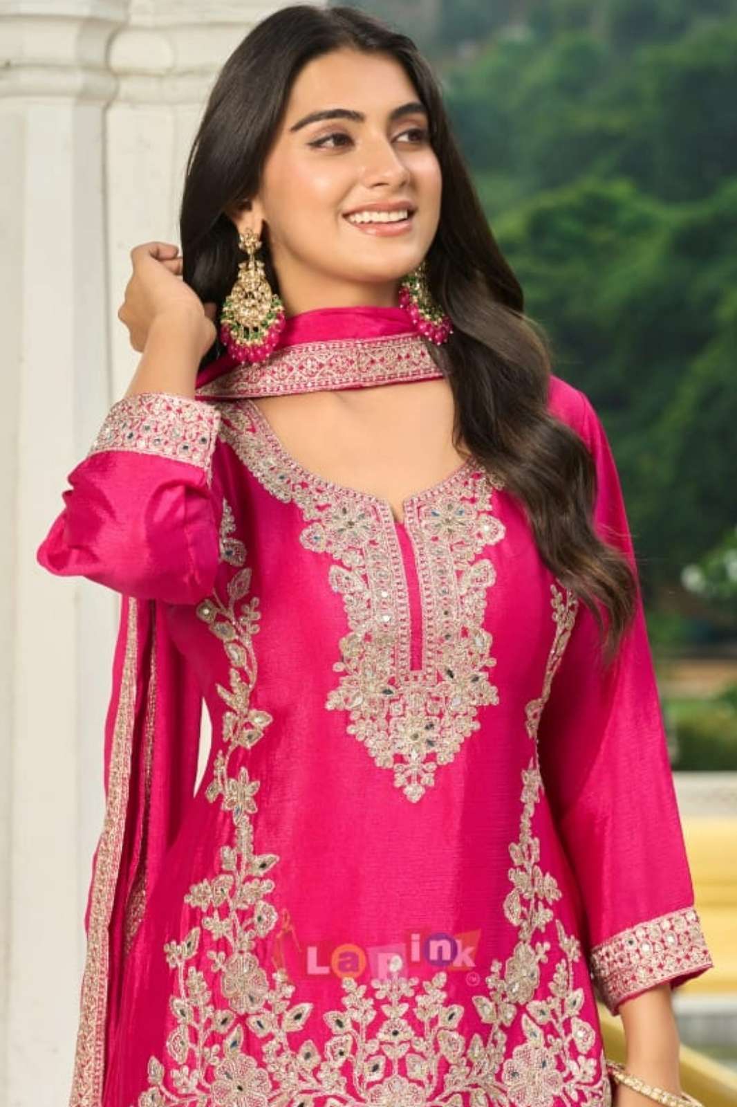 Lapink Silk Designer Fancy Suit with Farsi Salwar & Dupatta