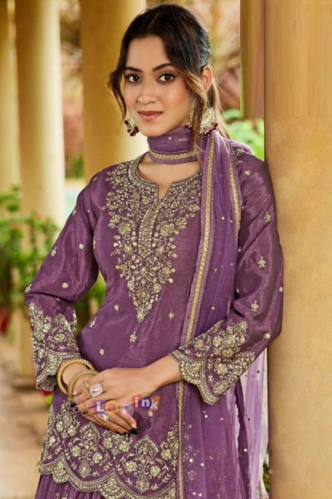 Lapink Silk Designer Full Sleeves Top with Skirt & Net Dupatta