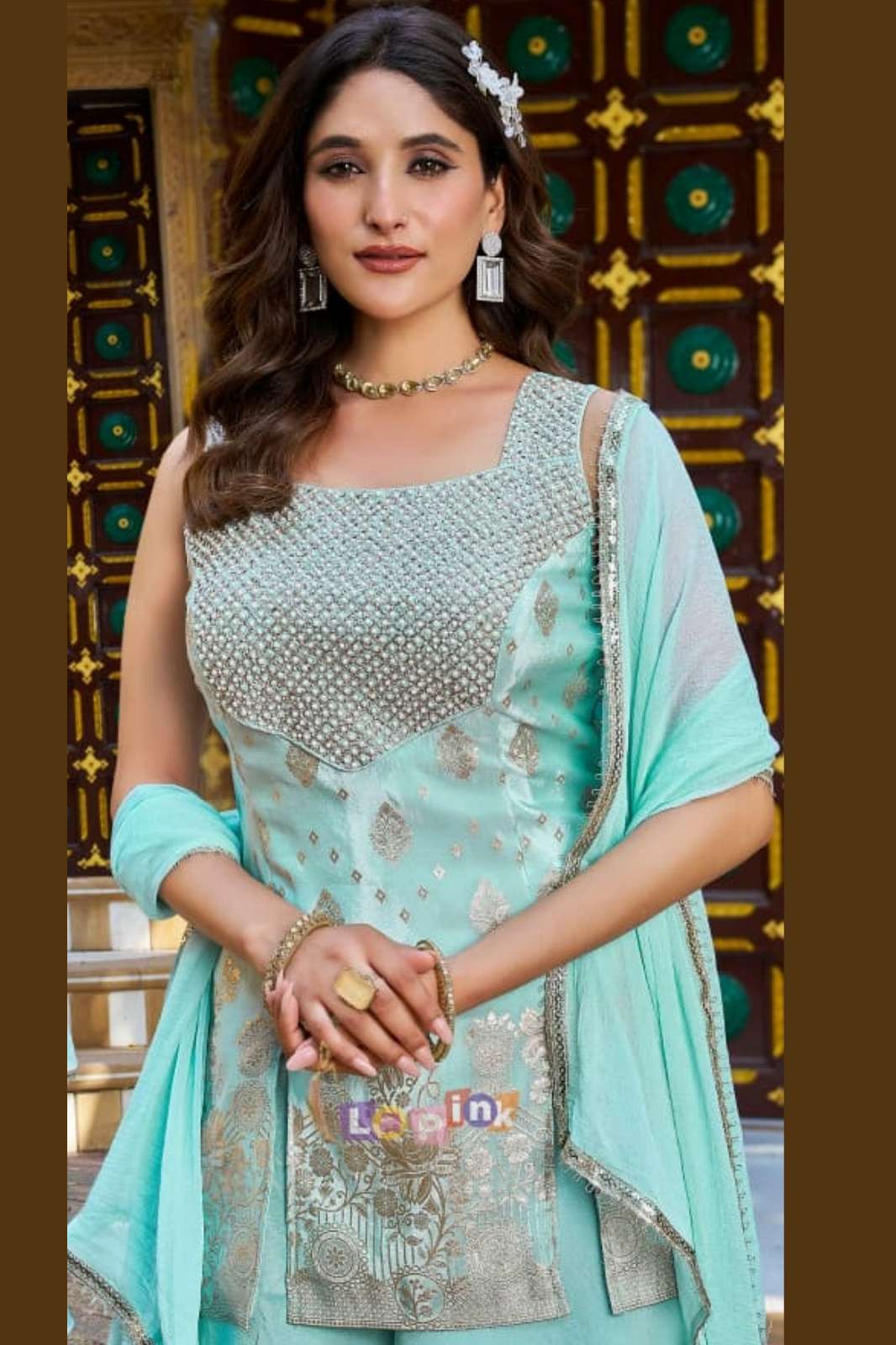 Lapink Silk Designer Peplum Top with Palazzo & Dupatta