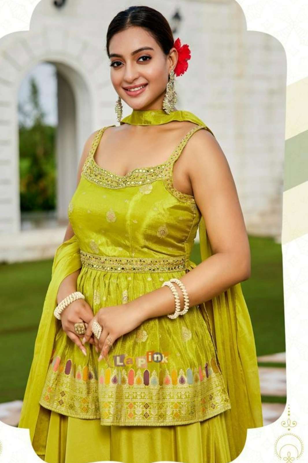 Lapink Silk Designer Peplum top with Palazzo & Neck Dupatta