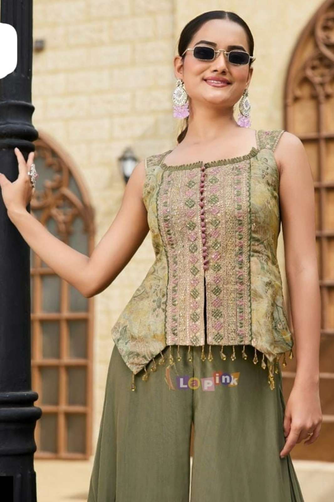 Lapink Silk Designer Printed Peplum with Divider Set