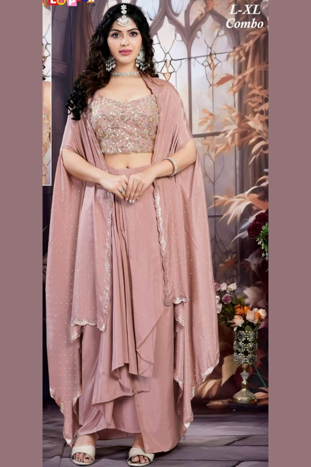 Lapink Silk Designer Three Piece Set with Drape Skirt