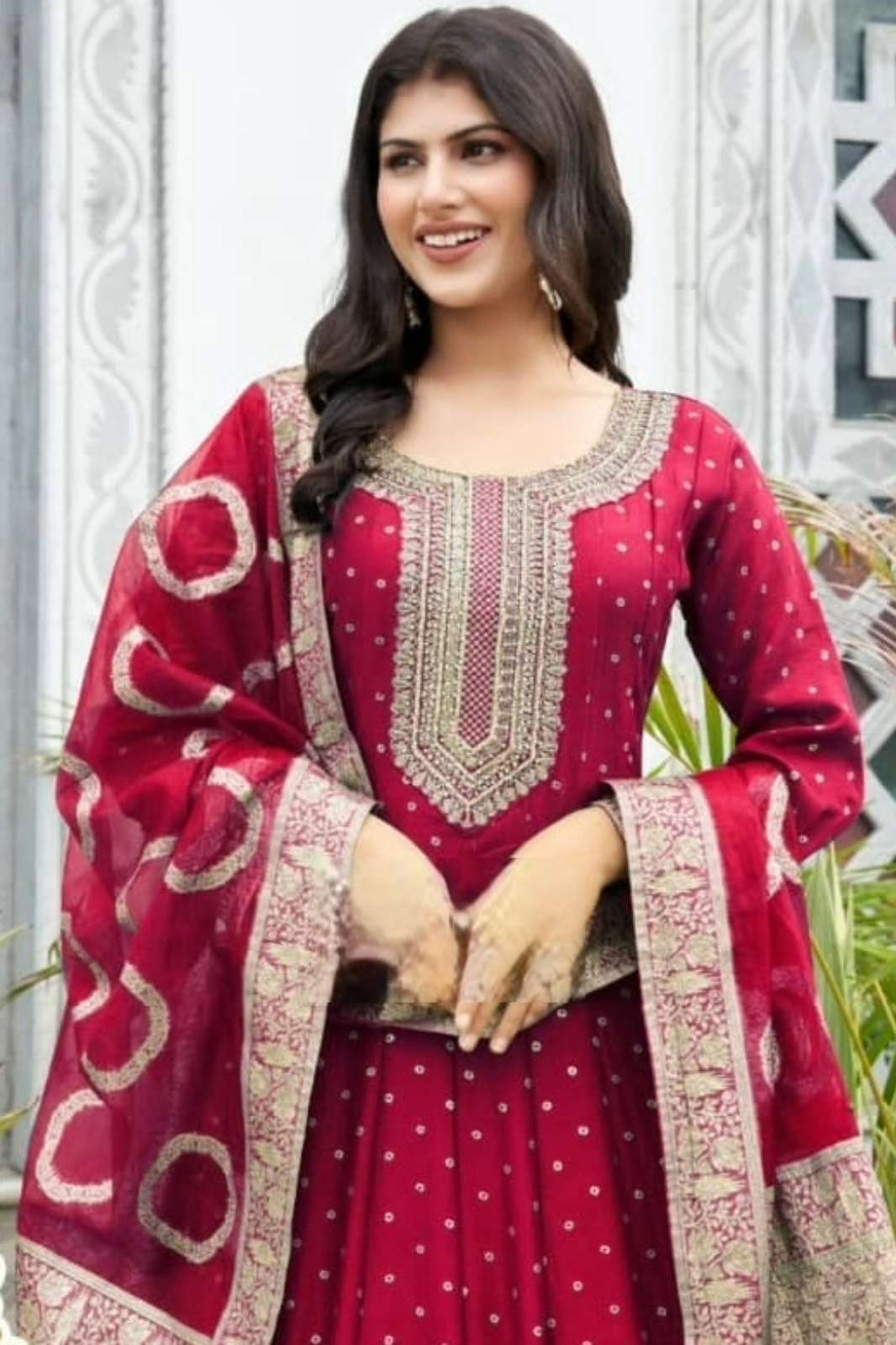 Lapink Silk Fancy Anarkali Gown with Tissue Dupatta