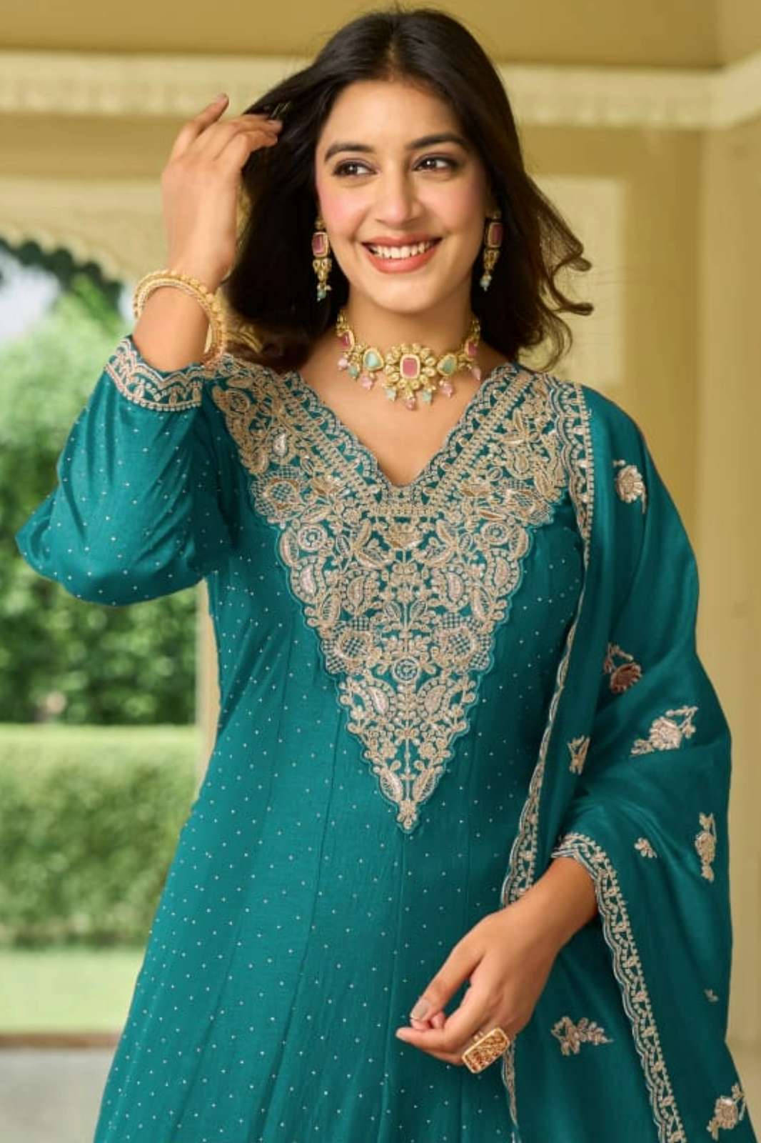 Lapink Silk Fancy Full Sleeves Anarkali Gown with Fancy Dupatta