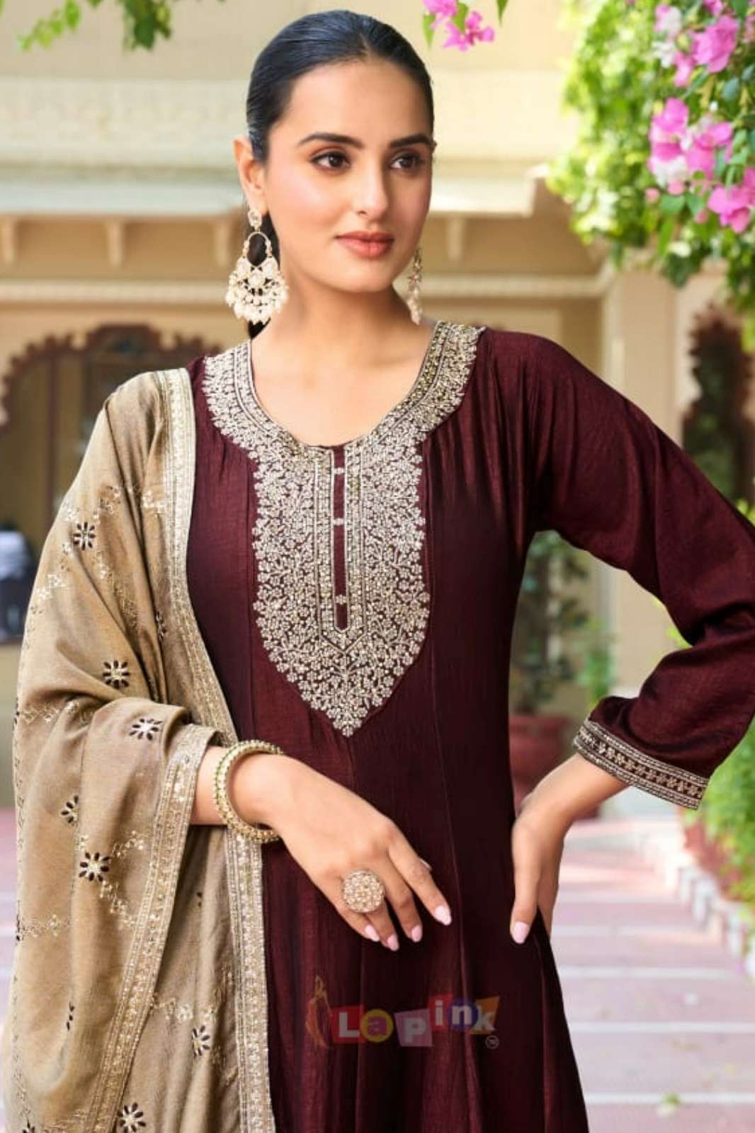 Lapink Vicitra Silk Designer Short Anarkali with Pant & Contrast Dupatta