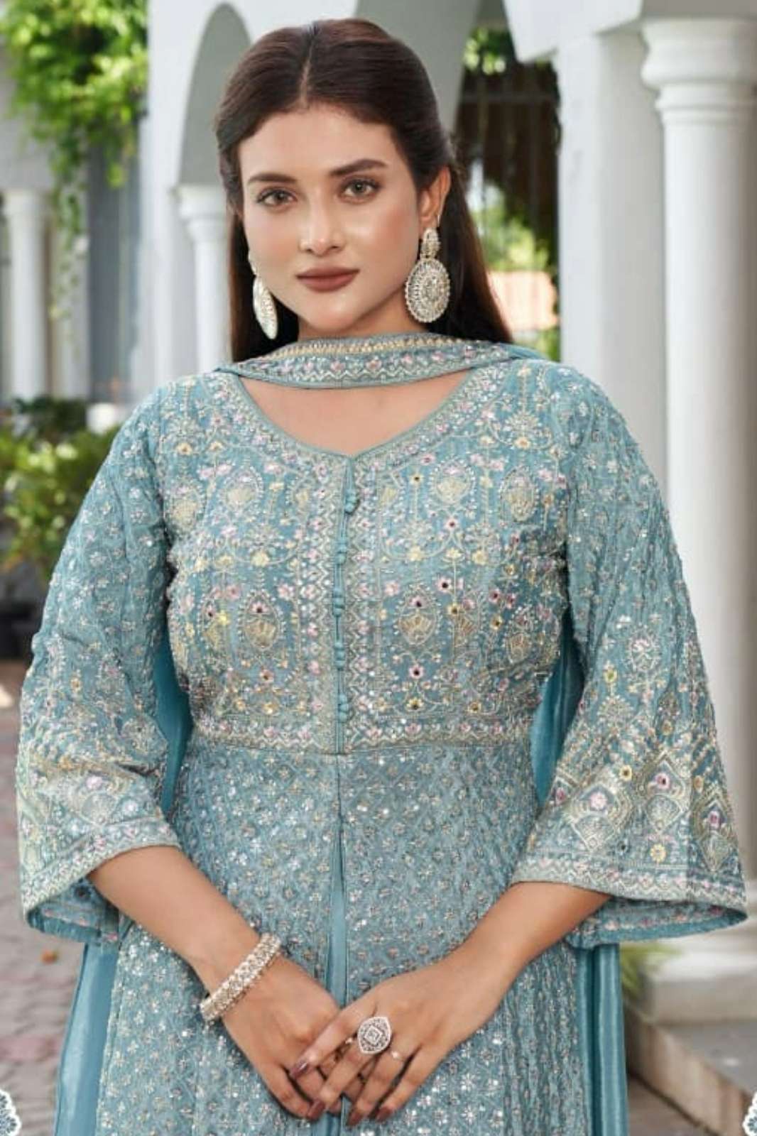 Lapink Viscose Designer Centre Cut with Palazzo & Neck Dupatta