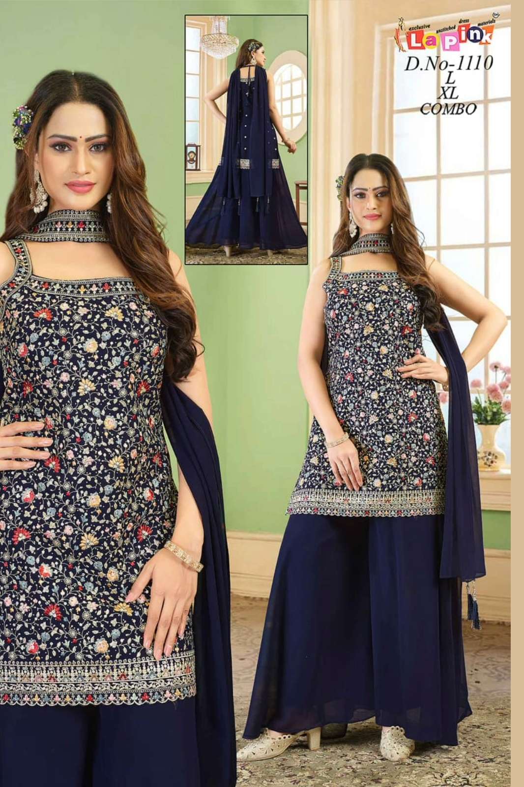 Lapink Viscose Designer Fancy Suit with Palazzo & Neck Dupatta