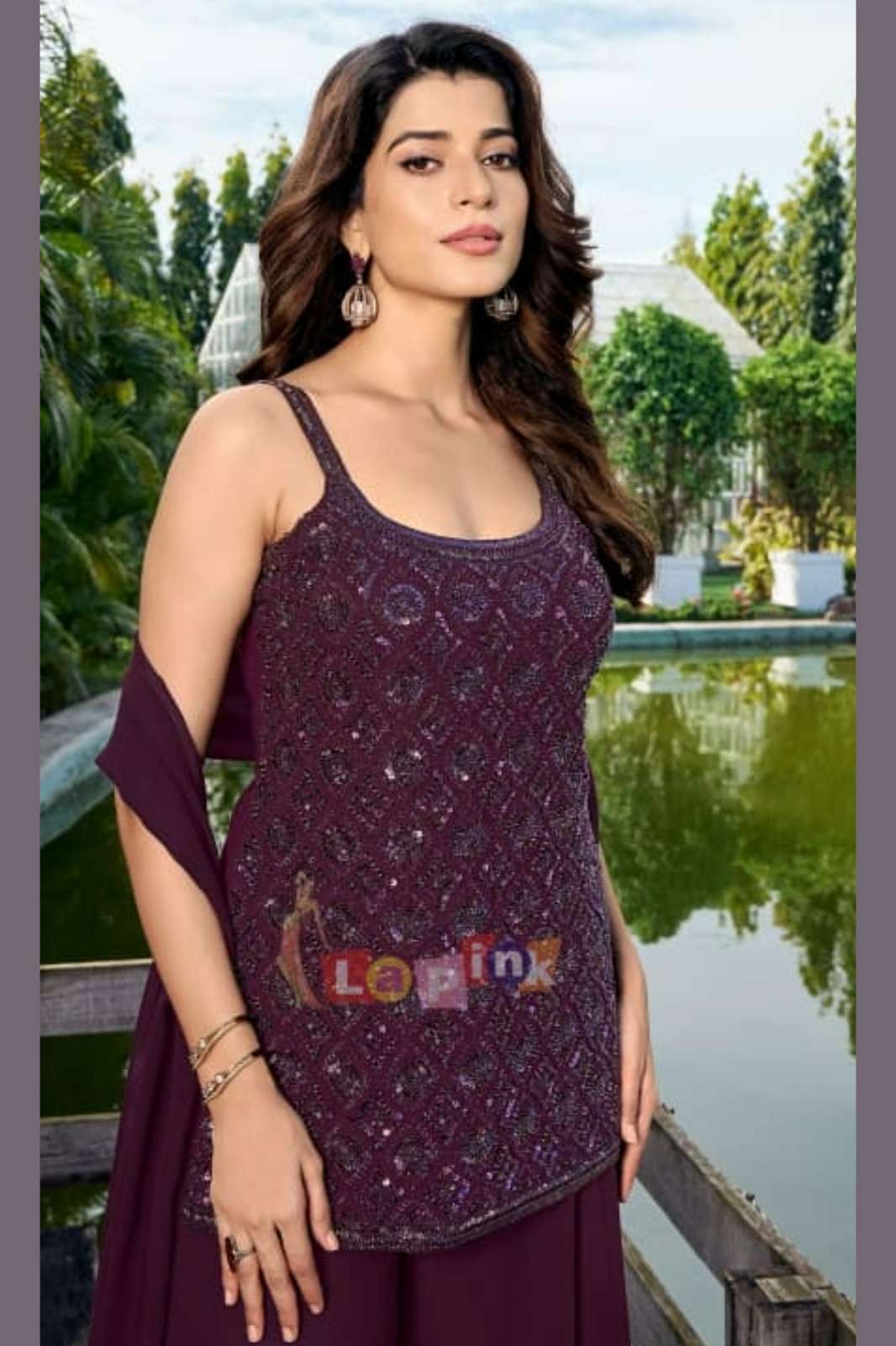 Lapink Viscose Designer Short Top with Palazzo & Dupatta