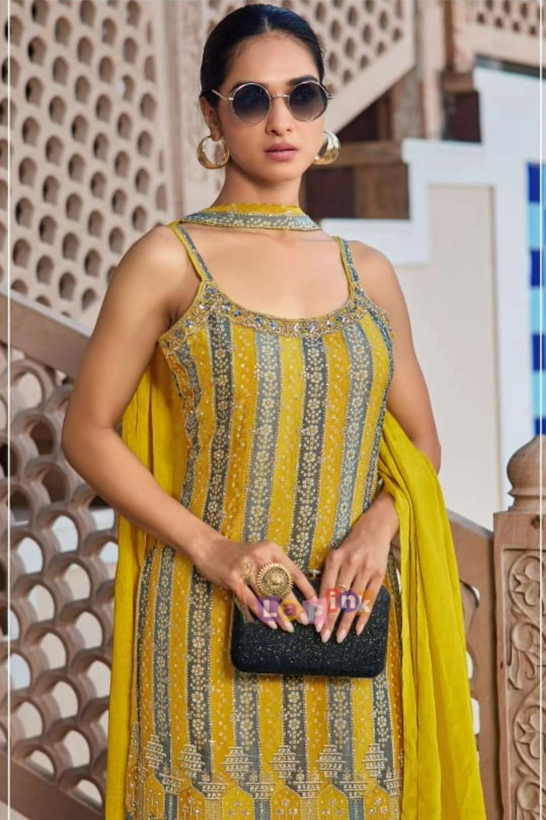 Lapink Viscose Designer Suit with Palazzo & Neck Dupatta