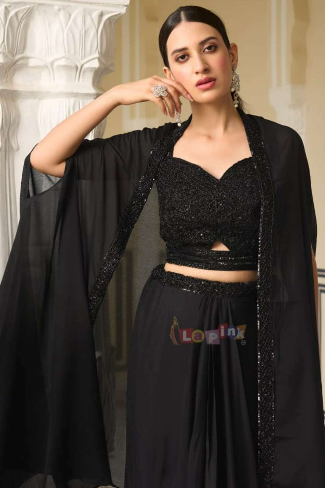 Lapink Viscose Designer Three Piece Set with Drape Skirt