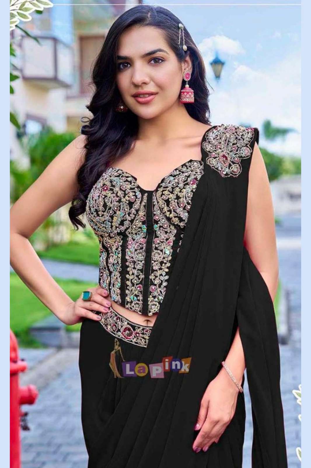 Lapink Viscose Party Wear Designer Pre Drape Sarees