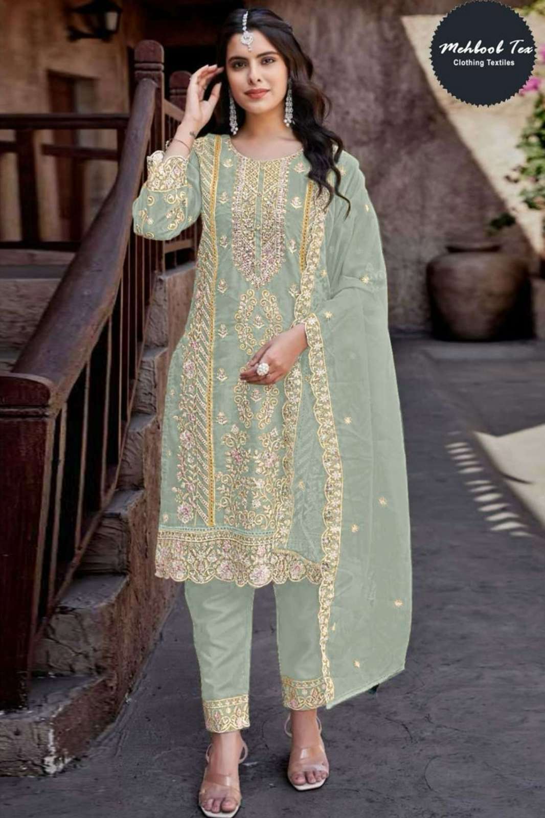 Mehboob Tex 1496 Organza Embroidery & Handwork Pakistani Suit 