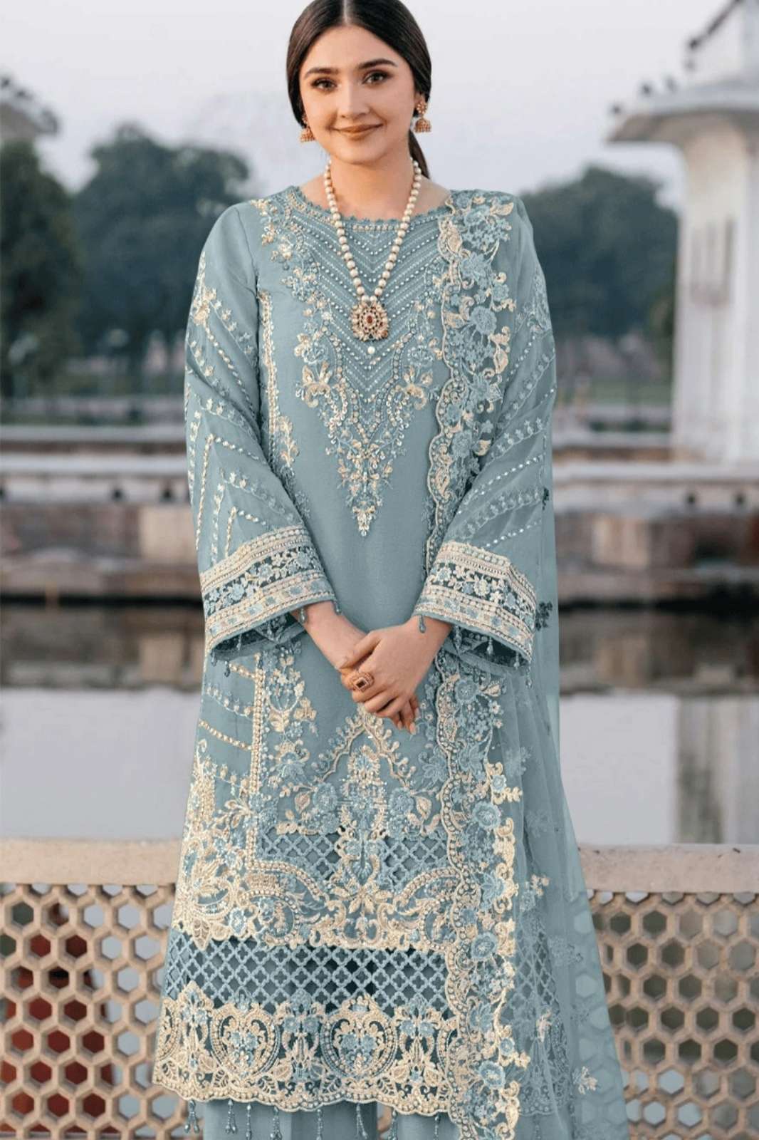 Motifz 5105 Kota Cheks Pakistani Suit with Embroidery & Khatli Work
