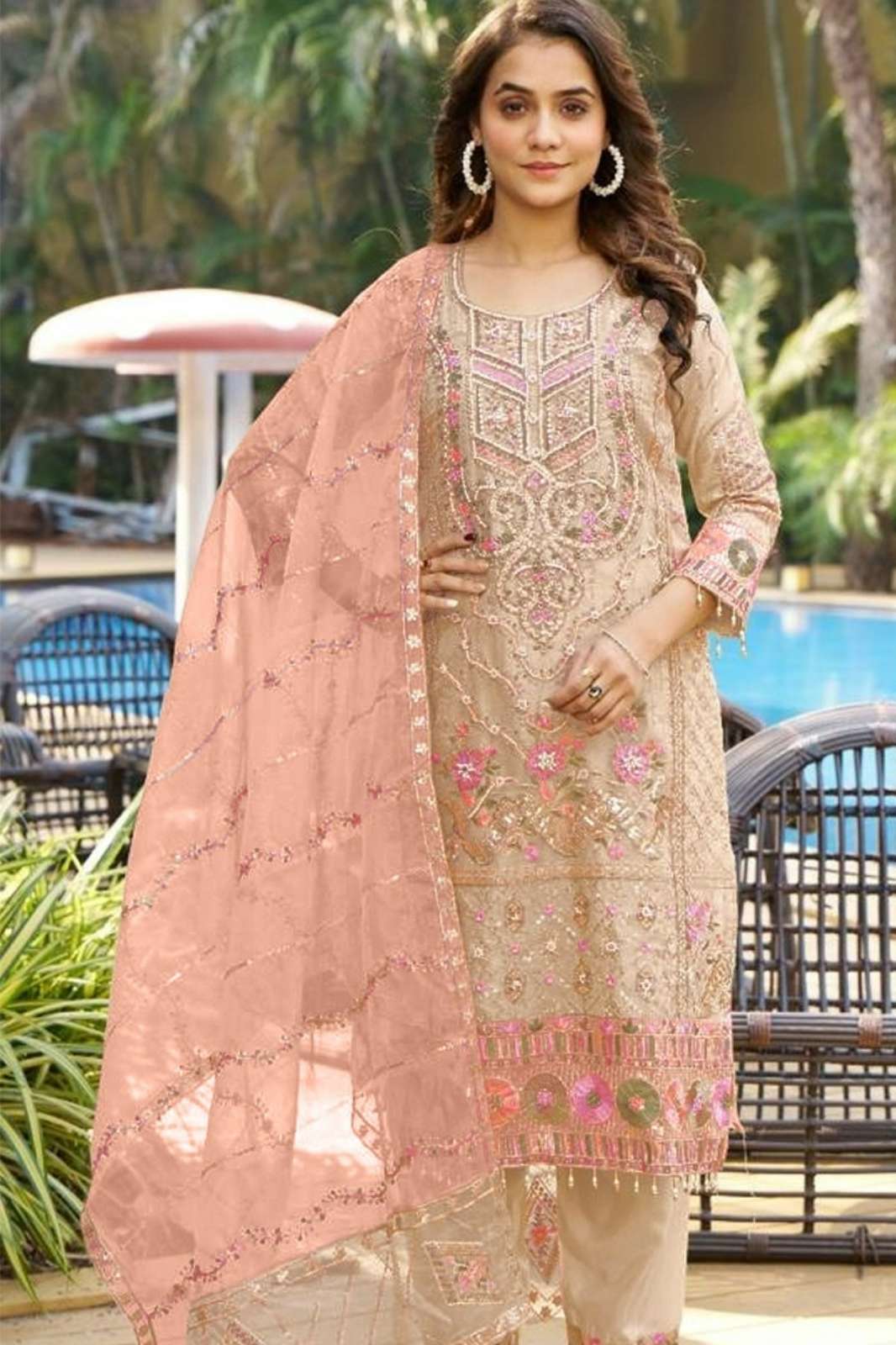 Motifz 5168 Organza Pakistani Suit with Embroidery & Khatli Work